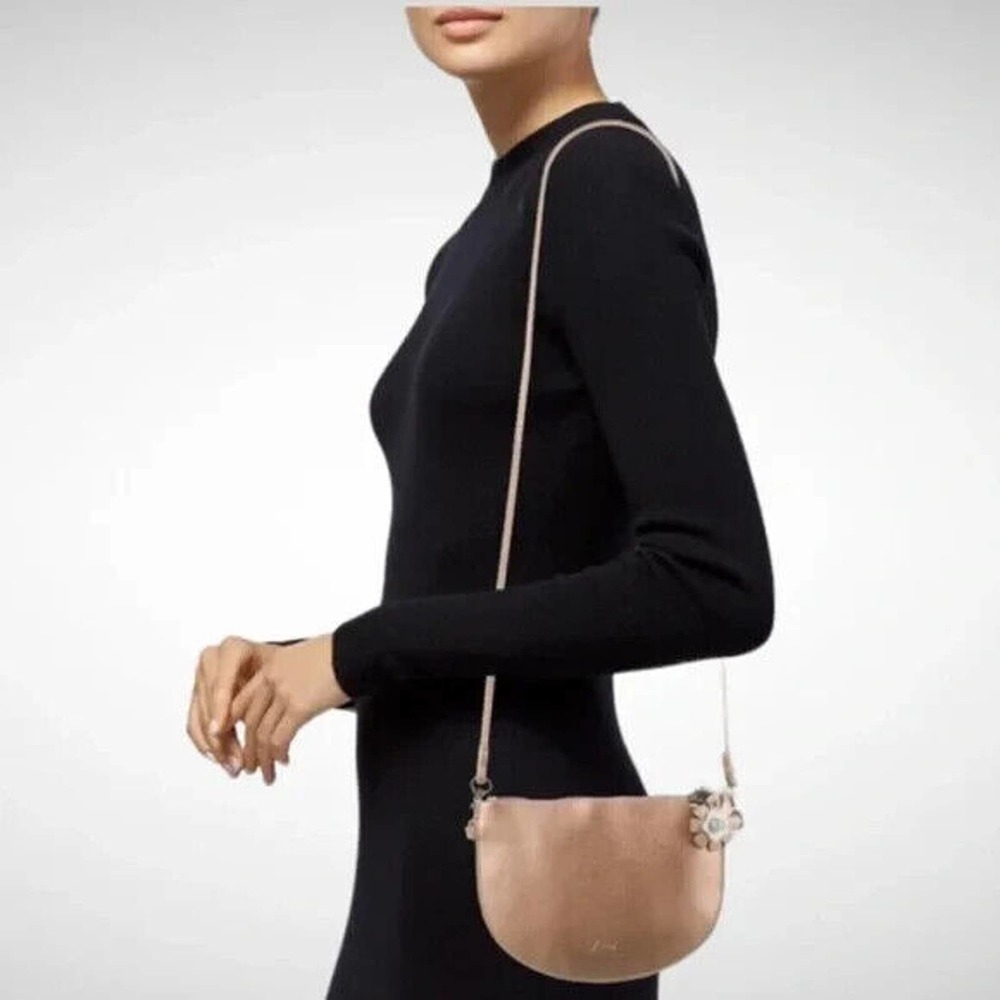 NWOT ZAC POSEN Celia Rose Gold Crossbody Bag Top Zip Flower Zipper Pull